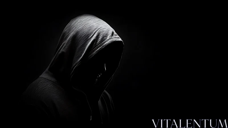 Hooded figure recedes into deep shadow and obscurity.