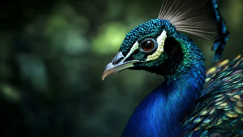 Close-up Portrait of Vibrant Peacock with Lush Detail in Nature.
