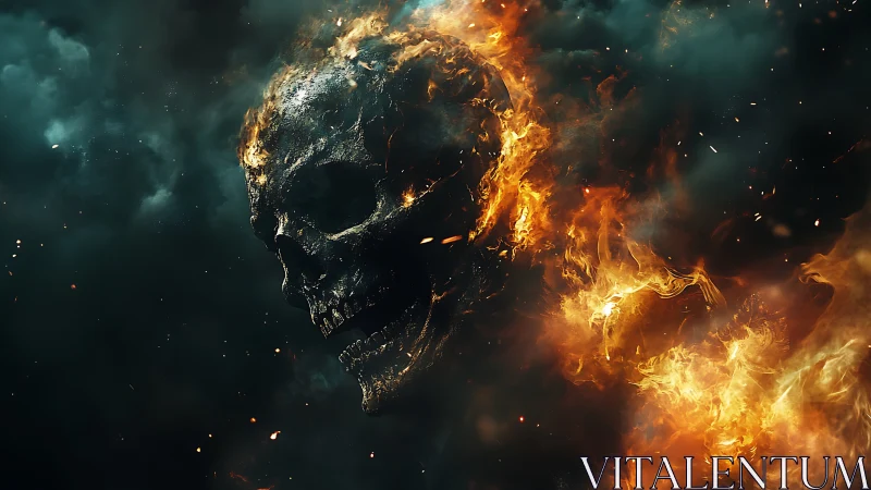 Pyroclastic skeletal visage emerging from turbulent plasma fields.