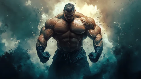 Stormborn titan unleashes power amid swirling battle mist.