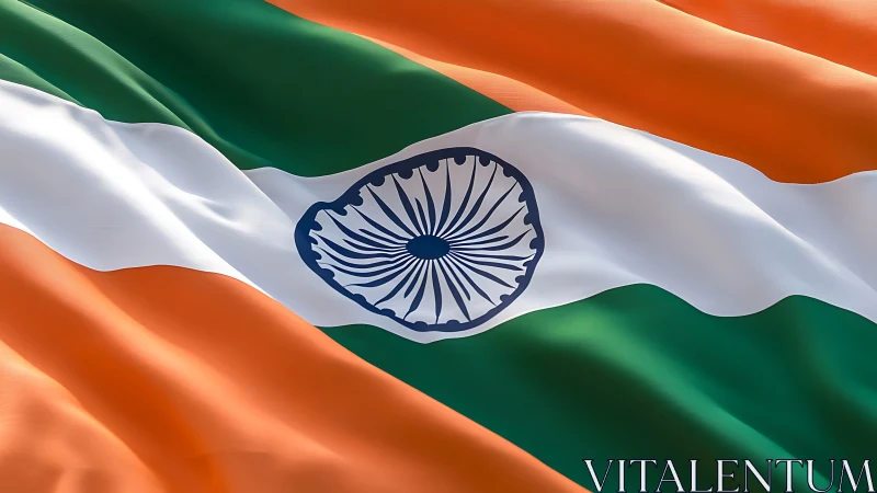 Indian tricolor flag with detailed Ashoka Chakra emblem.