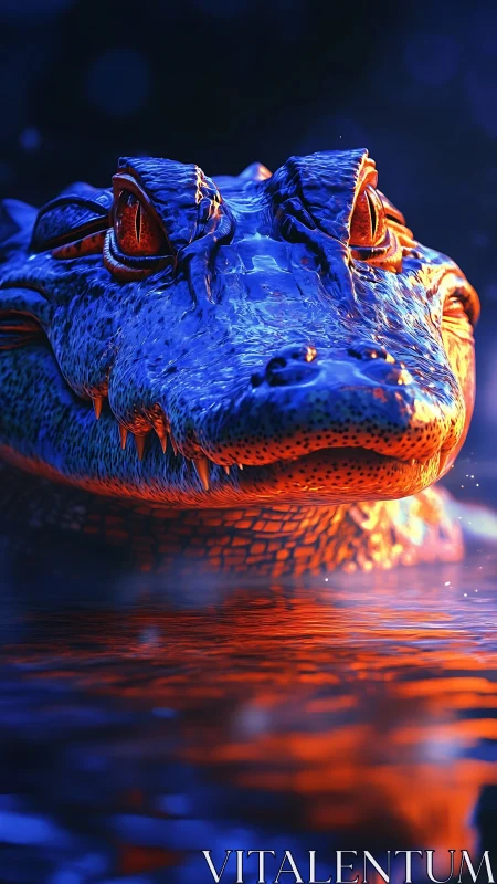 Close frontal rendering of crocodile head over water surface.