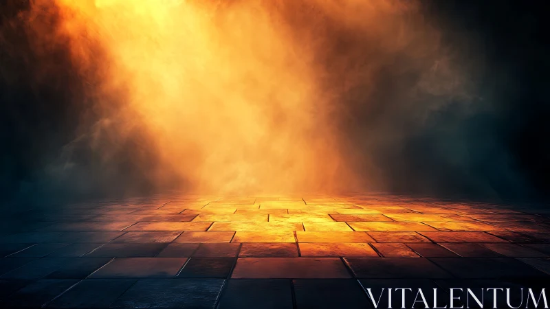 Illuminated floor with atmospheric light rays emanating from center