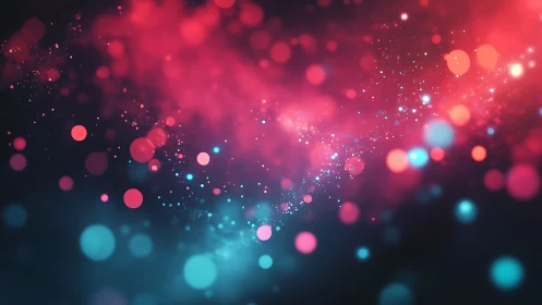 Glowing pink and teal bokeh lights drift softly in dreamy space