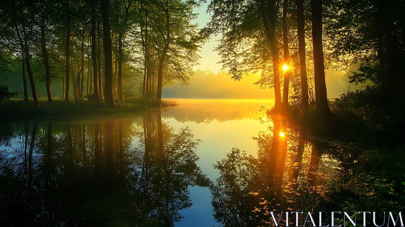 Radiative sunrise penetration through riparian forest canopy.