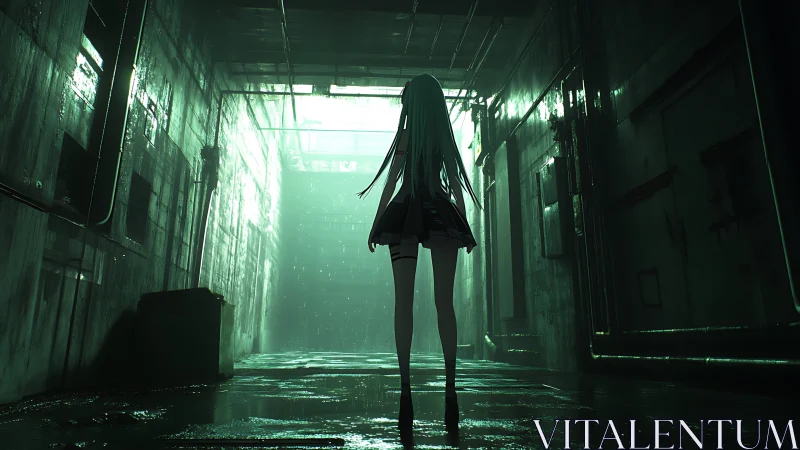 Neon rain crowns a lone anime wanderer in steel corridors