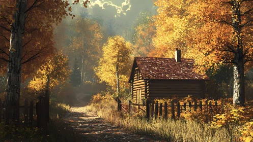 Autumn hush around a lantern-lit woodland log cabin hideaway.