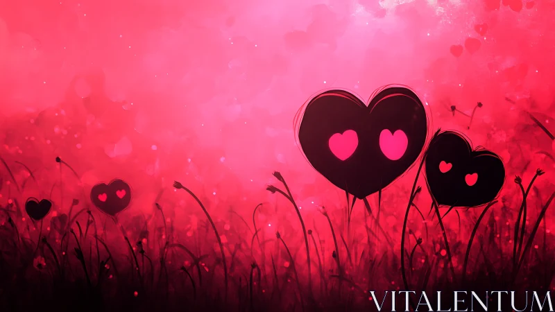 Heart Garden Field Romance. Digital dreamscape silhouettes.