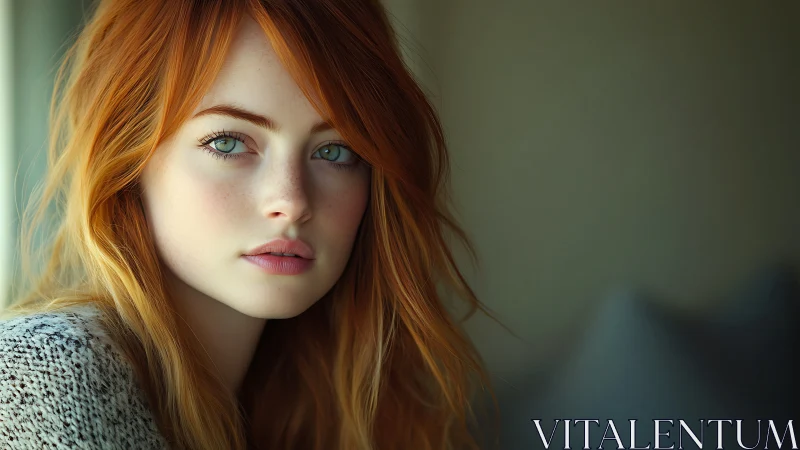 Soft side-lit portrait of red-haired woman in shallow focus