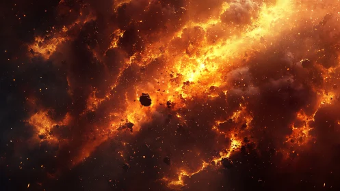 Cosmic Inferno: Explosive Fire and Asteroids in Space.