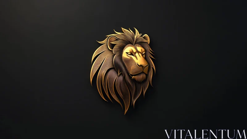 Majestic Golden Lion Head in Elegant 3D Minimalist Style.