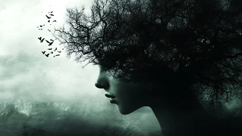 Forest-blooded mindscape where branches grow into thought.