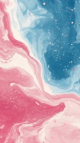 Abstract fluid painting shows pink and blue marbled swirls