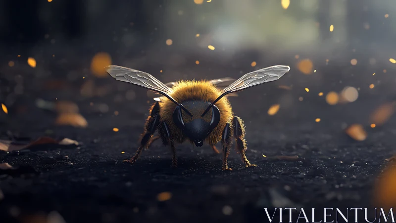 Macro frontal bee portrait in cinematic shallow depth of field