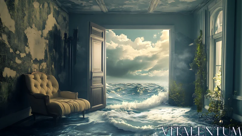 Dreamy flooded room opens gently into a rolling ocean