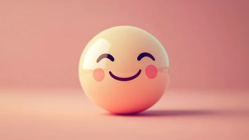 Smiling pastel emoji sphere glows on a soft pink stage.