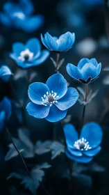 Blue Anemone Blossoms with Delicate Petals in Botanical Depth