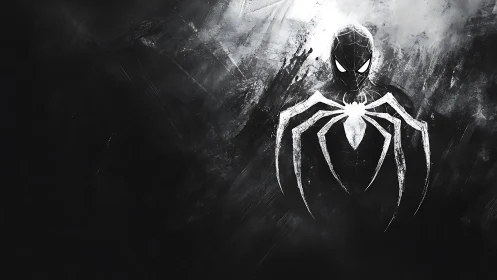 Shadowed spider hero in bold black and white power pose.