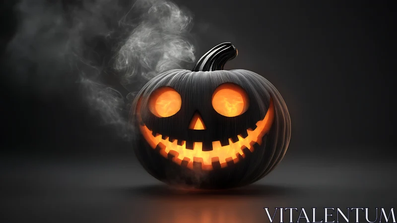 Glowing carved black jack o lantern with smoke detail.