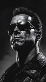 Chrome-skinned enforcer gazes upward through midnight glare