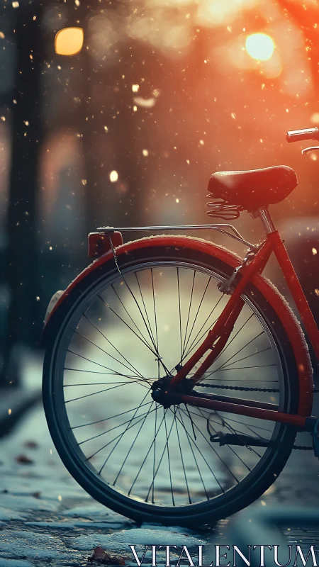 Red Bicycle in Golden Hour: Urban Cinematic Composition.