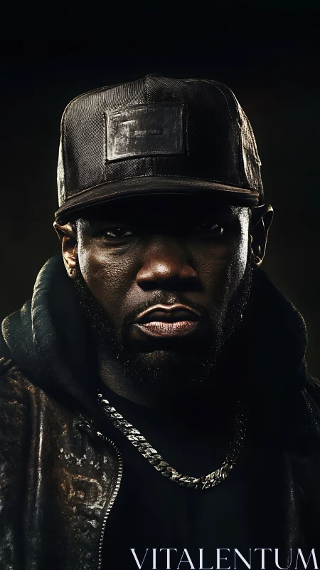 Portrait of man in cap, hoodie, and chain necklace.