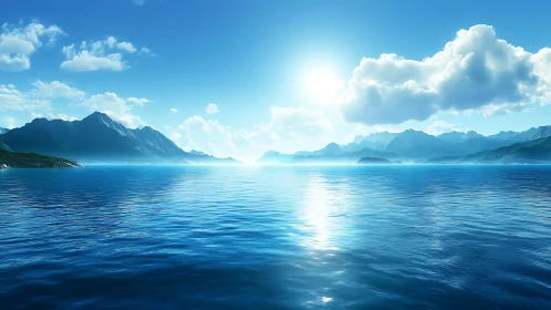 Sunlit horizons ripple calmly beneath crystalline blue skies