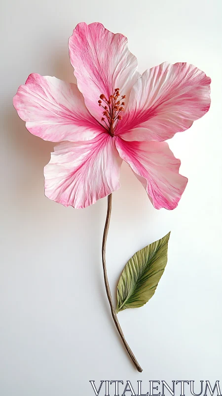Macro closeup of single pink hibiscus flower on white background