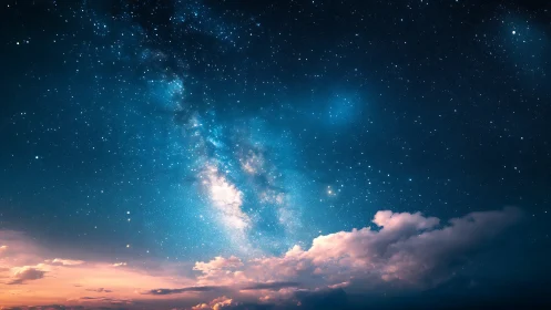 Star-filled night sky with bright Milky Way over clouds.