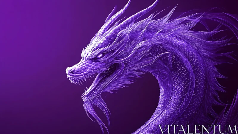 Side profile of detailed purple dragon on dark background.