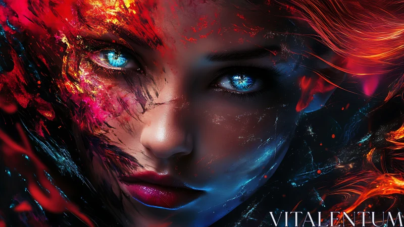 Fireborn stargazer between blazing nebulae of color.