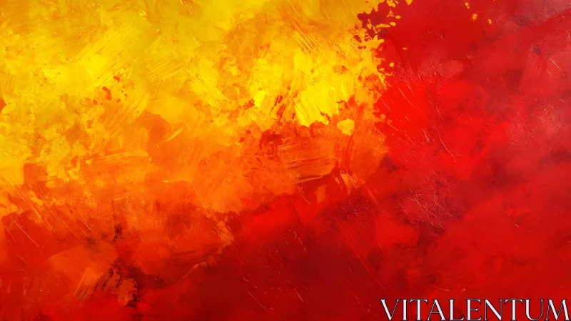 Fiery Abstract Painting with Bold Red and Yellow Brush Strokes.