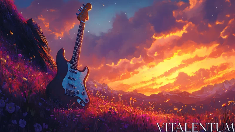 Sunset guitar daydream in a wildflower-lit mountain meadow.