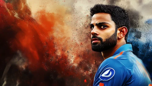 Male cricket player rendered in sharp digital portrait
