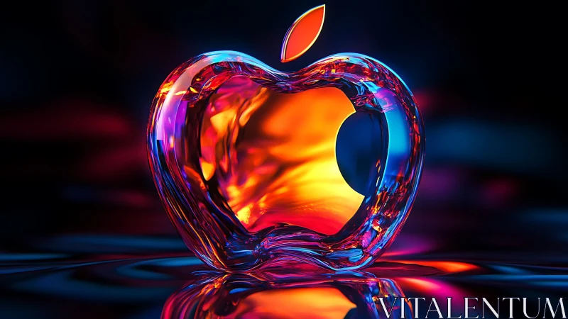 Luminous glass apple icon with molten neon core.