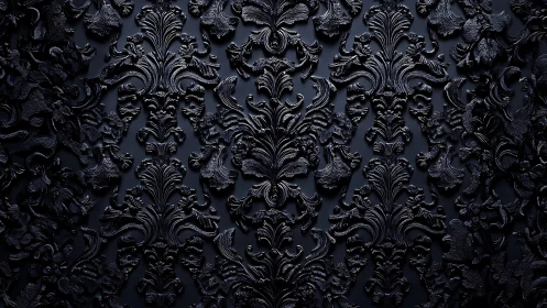 Dark embossed damask pattern gently glows with rich texture