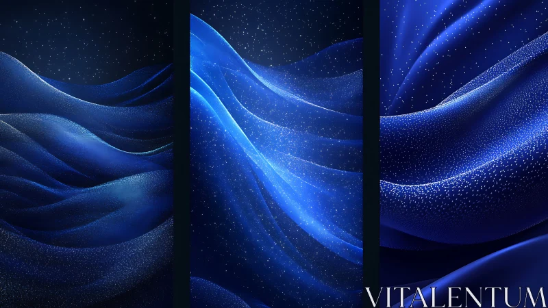 Starlit velvet waves drift through midnight blue panels.