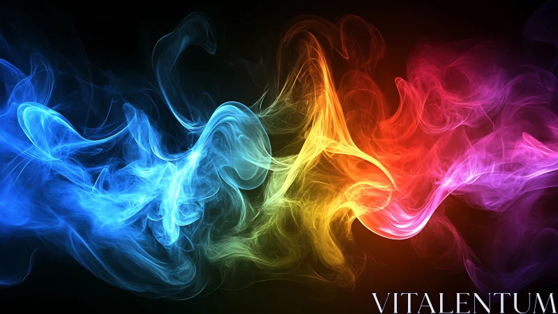Colorful smoke wisps flow across dark gradient background