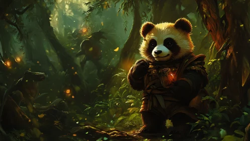 Forest lantern-bearer panda wanders through emberlit myths.