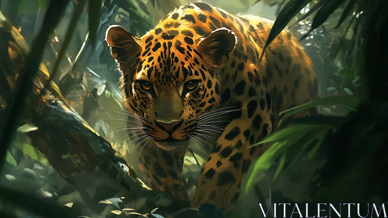 Dappled Jungle Stalker: Leopard's Luminous Gaze.