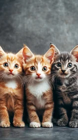 Three Kittens Display Alert Expressions Against Textured Backdrop