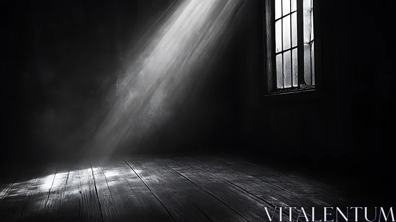 Single window casts strong light across dark empty room.