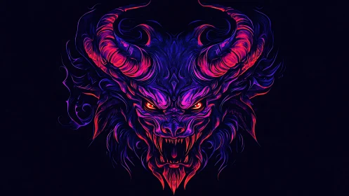 Neon-spectral demonic beast head in high-contrast chroma rendering.