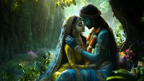 Divine Love Blooms Where Forest Light Kisses Sacred Union