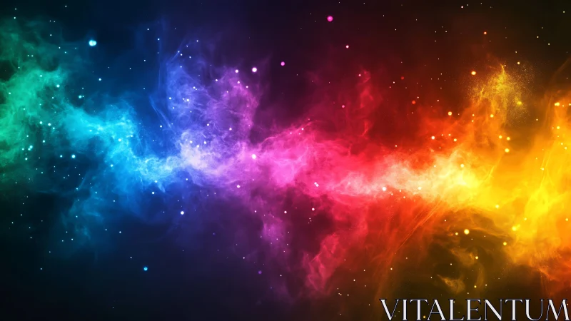 Chromatic nebula stream traverses cosmic void in vivid gradient