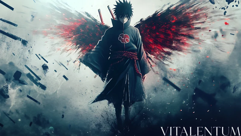 Shadow rogue with blood-red wings cleaves the storm sky.