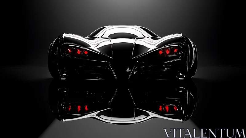 Rear-lit hypercar render with high-gloss reflections and red LEDs