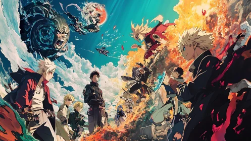 Elemental anime heroes clash amid sky-splitting explosions