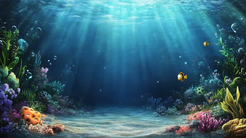 Digital painting seascape with luminous coral reef symmetry.