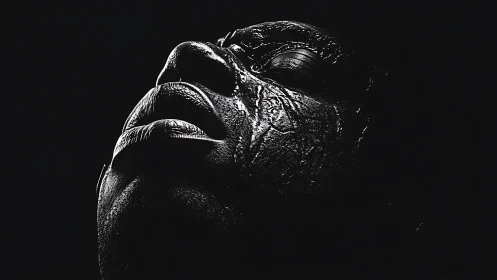 High-contrast low-key portrait isolates sculptural facial planes